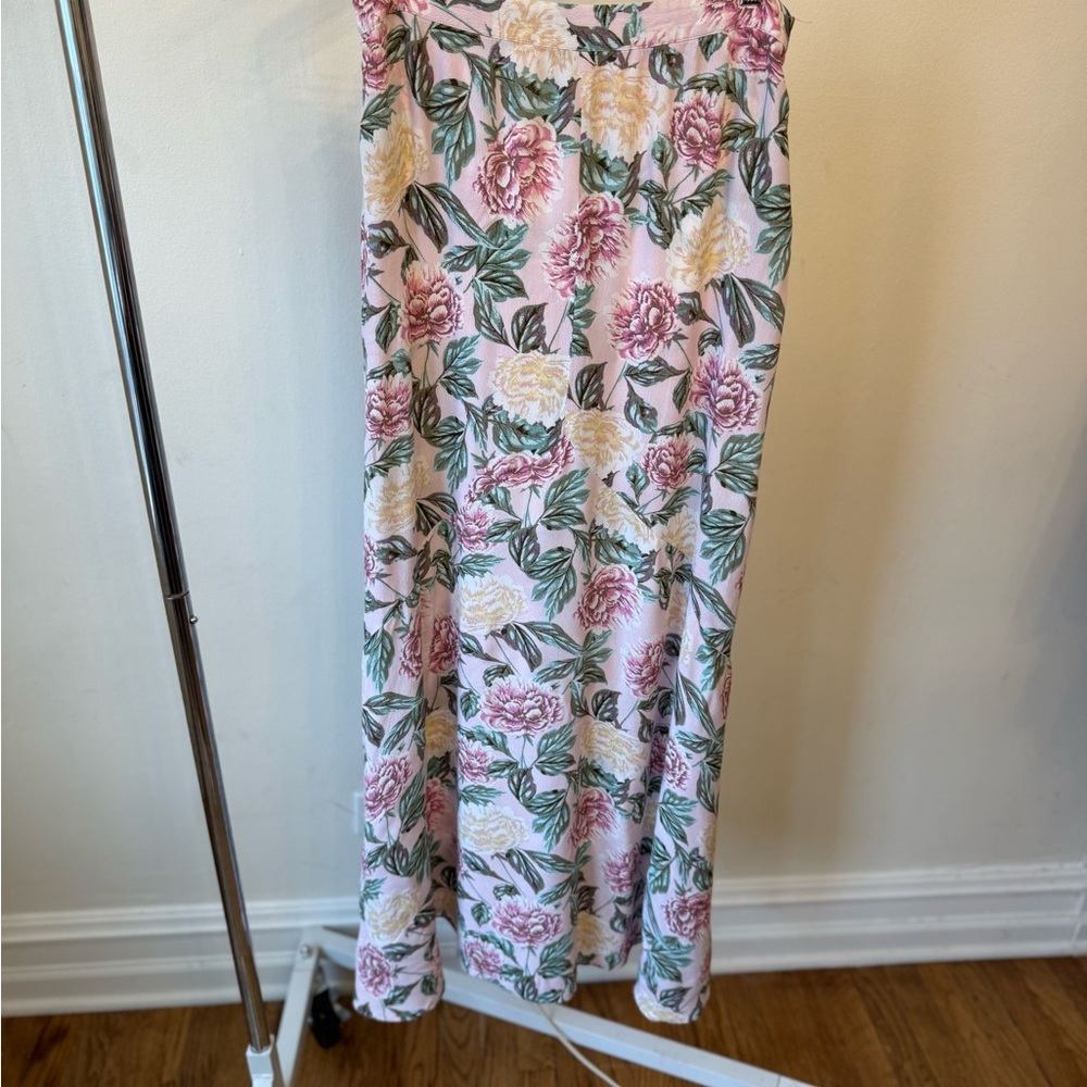 Forever 21 Pink Floral Maxi Skirt with Green Leaves - Picture 3 of 4
